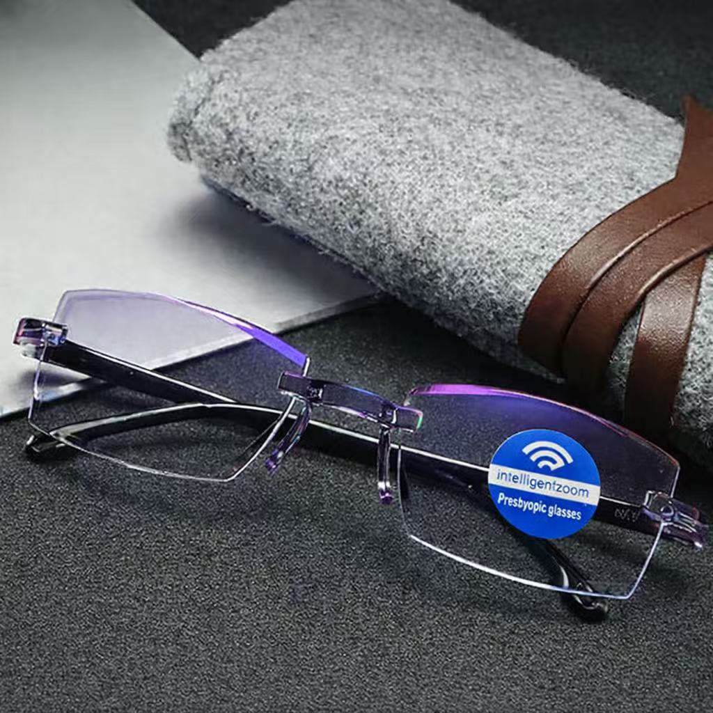 Pakiet multifokalnych okularów z filtrem światła niebieskiego z automatyczną regulacją ostrości + skórzane etui